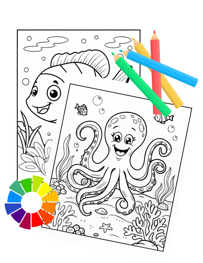 Collection of free printable coloring pages for kids and adults with coloring supplies