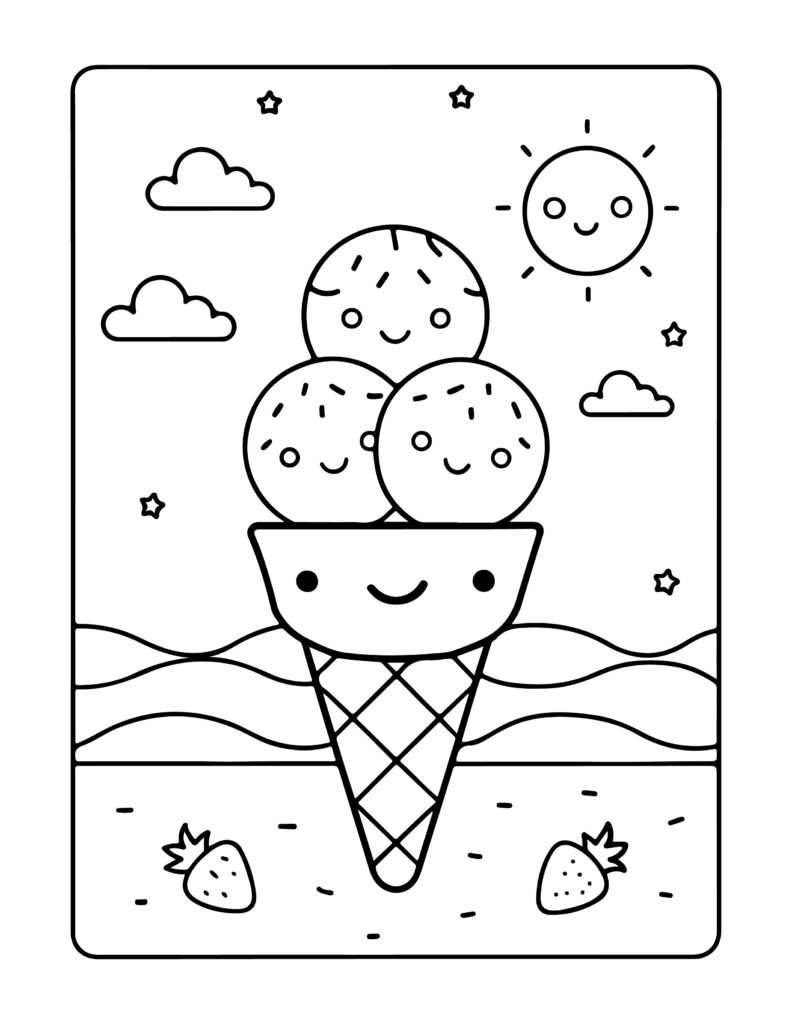 Cute Summer Kawaii Coloring Pages
