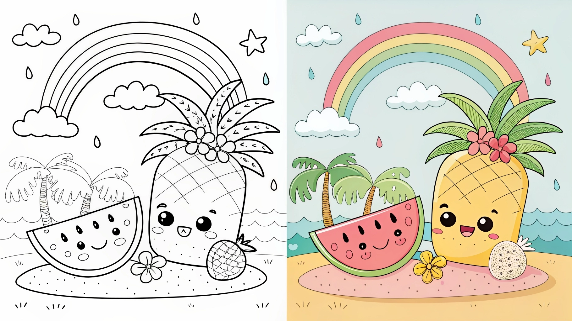 Cute Summer Kawaii Coloring Pages