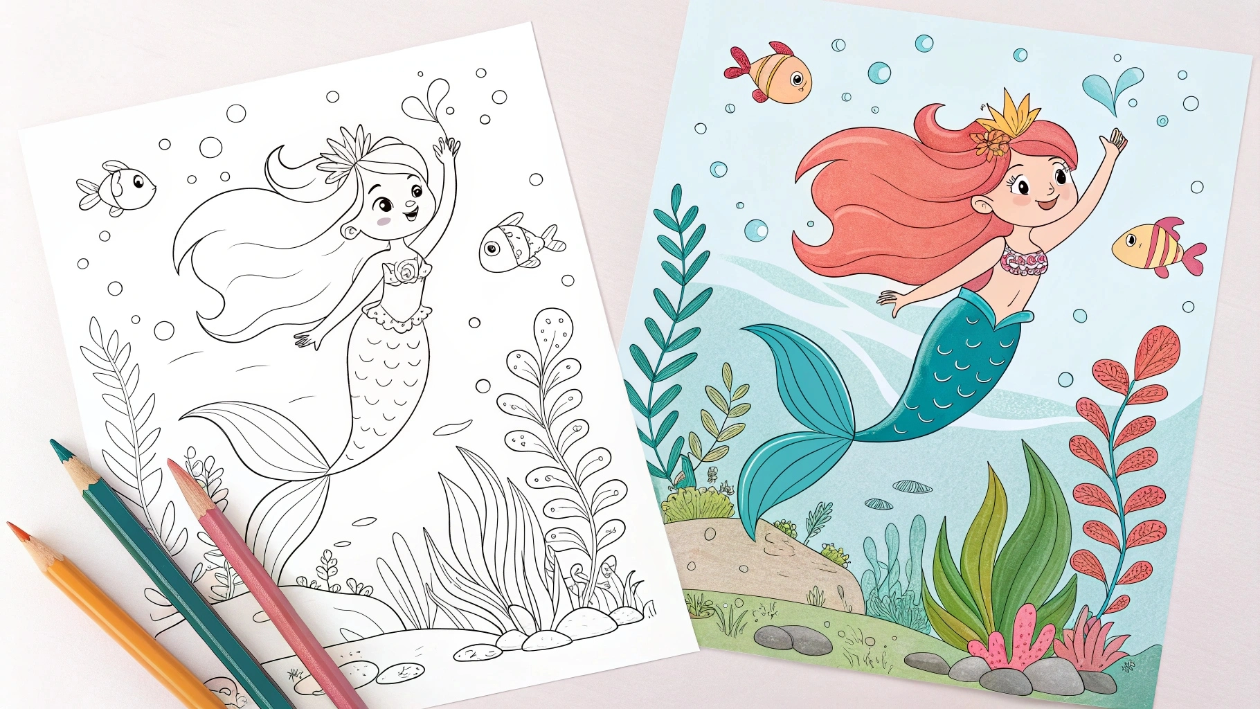 Cute Mermaid Coloring Pages Printable